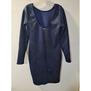 Kardashian Kollection Black Bodycon Scuba Long Sleeve Scoop Back Dress, Large